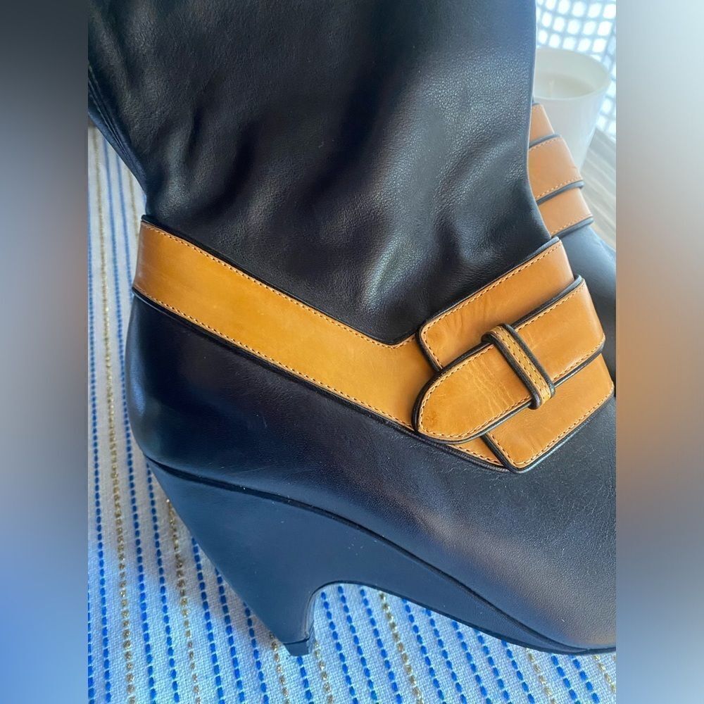BALENCIAGA Leather Boots Womens Size 38 Black Heels Camel Strap authentic - Picture 3 of 14